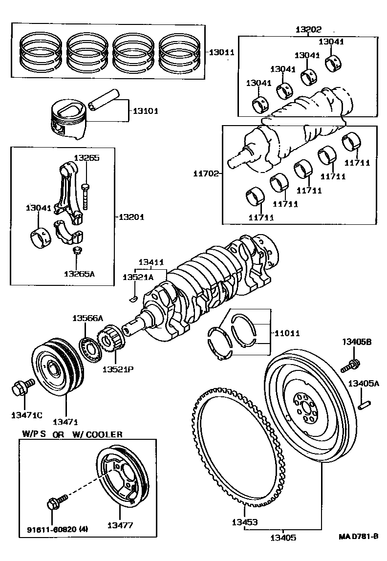 Toyota COROLLA Crankshaft & Piston EPC diagram — MAD781B