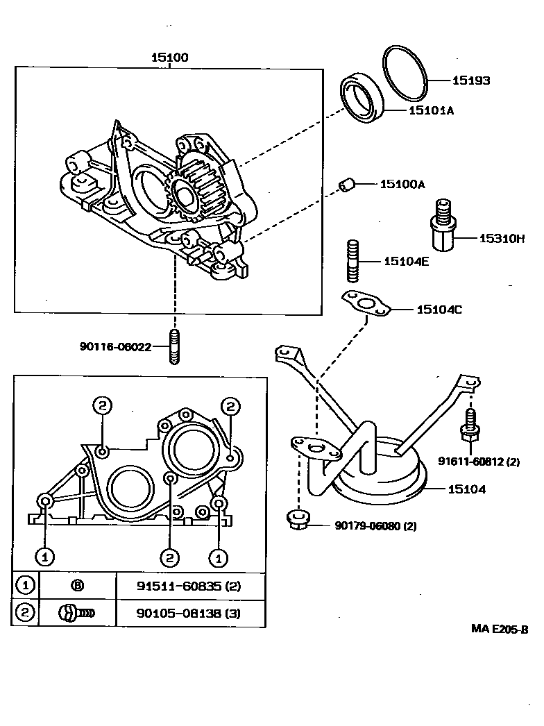 Toyota COROLLA Engine Oil Pump EPC diagram — MAE205B
