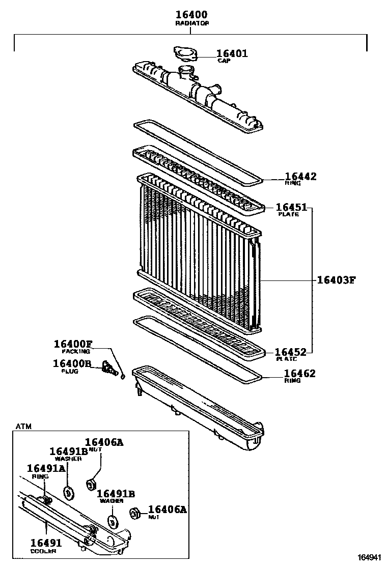 Toyota COROLLA RADIATOR & WATER OUTLET EPC diagram — 164941