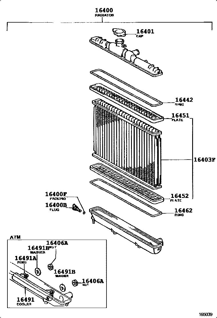 Toyota COROLLA RADIATOR & WATER OUTLET EPC diagram — 165039