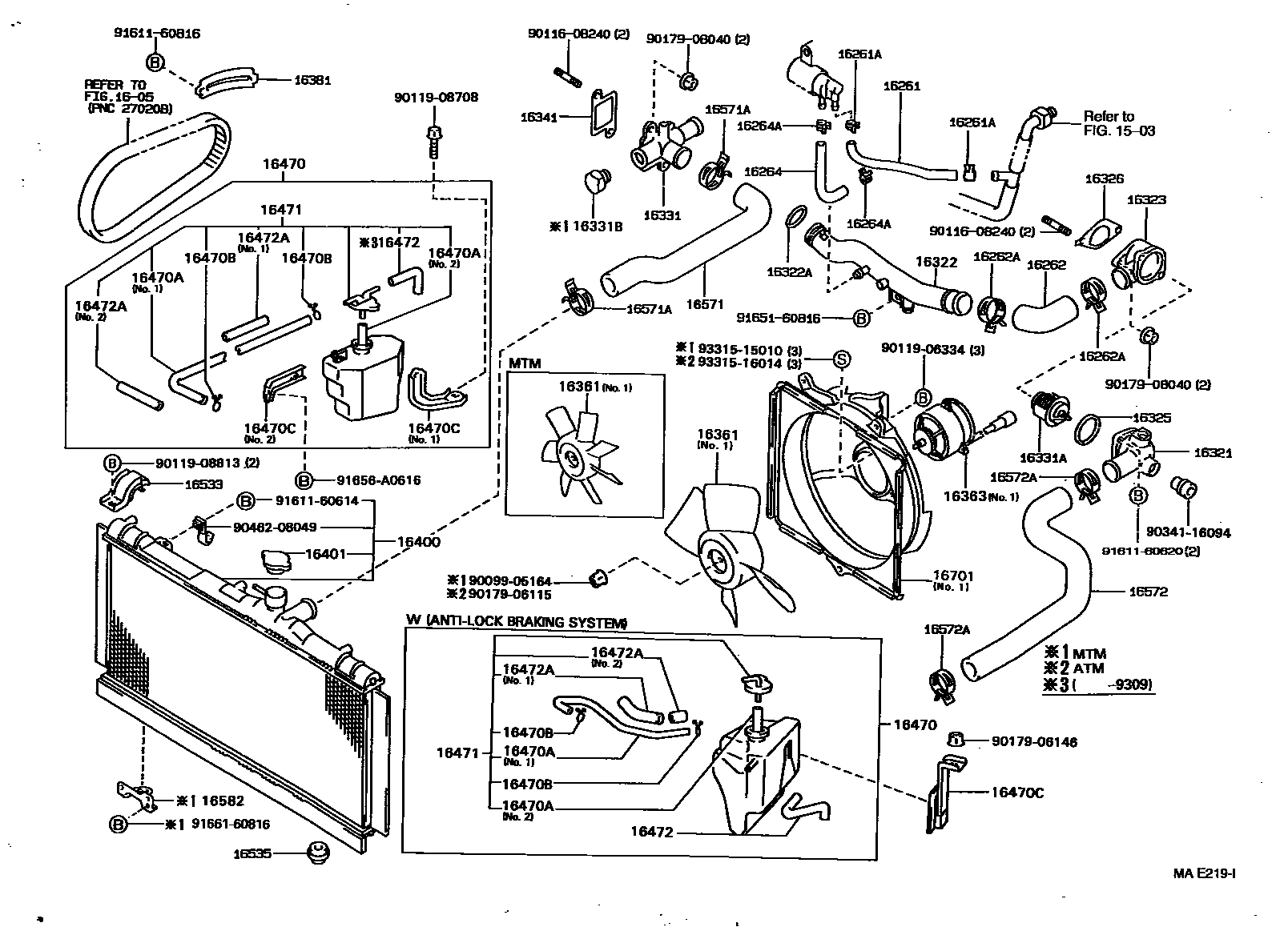 Toyota COROLLA RADIATOR & WATER OUTLET EPC diagram — MAE219I