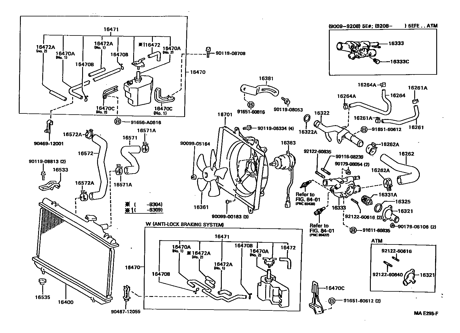 Toyota COROLLA RADIATOR & WATER OUTLET EPC diagram — MAE295F