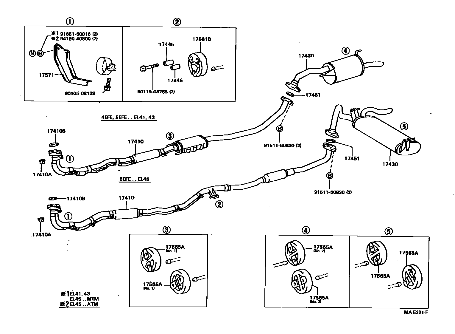 Toyota COROLLA Exhaust Pipe EPC diagram — MAE221F