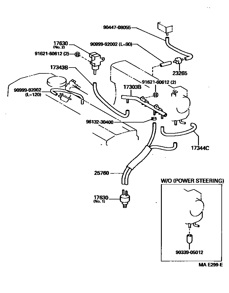 Toyota COROLLA vacuum tube EPC diagram — MAE299E