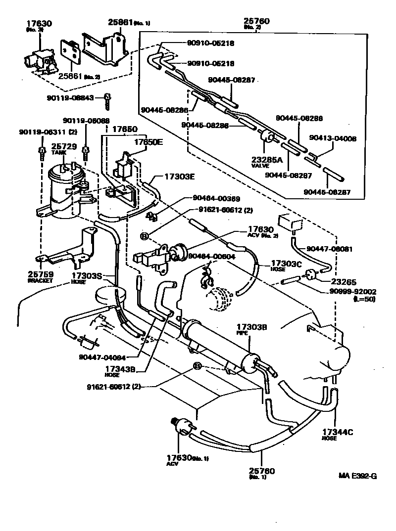 Toyota COROLLA vacuum tube EPC diagram — MAE392G
