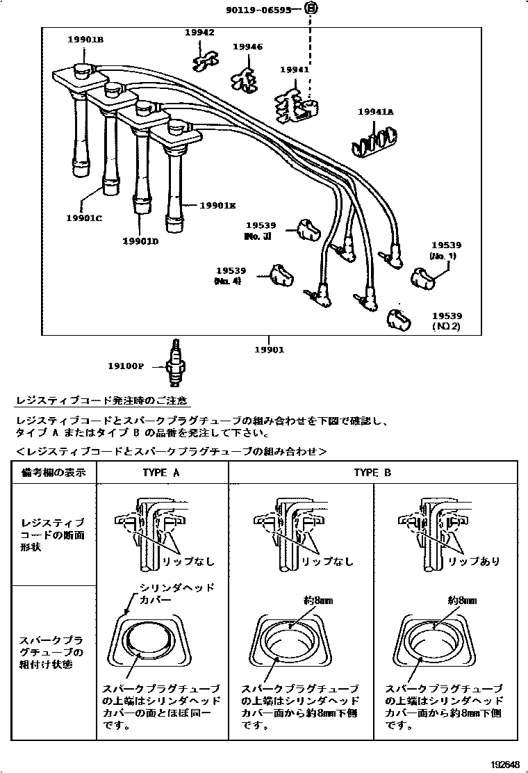 Toyota COROLLA 点火线圈和火花塞 EPC diagram — 192648
