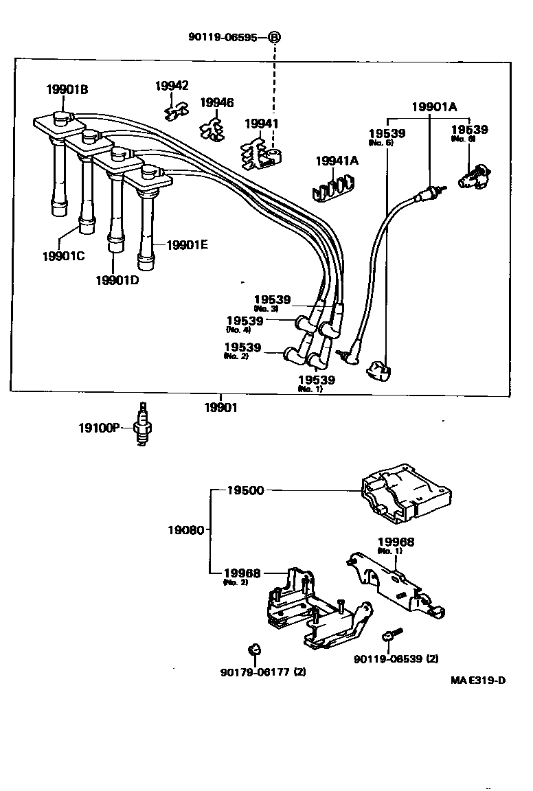 Toyota COROLLA 点火线圈和火花塞 EPC diagram — MAE319D