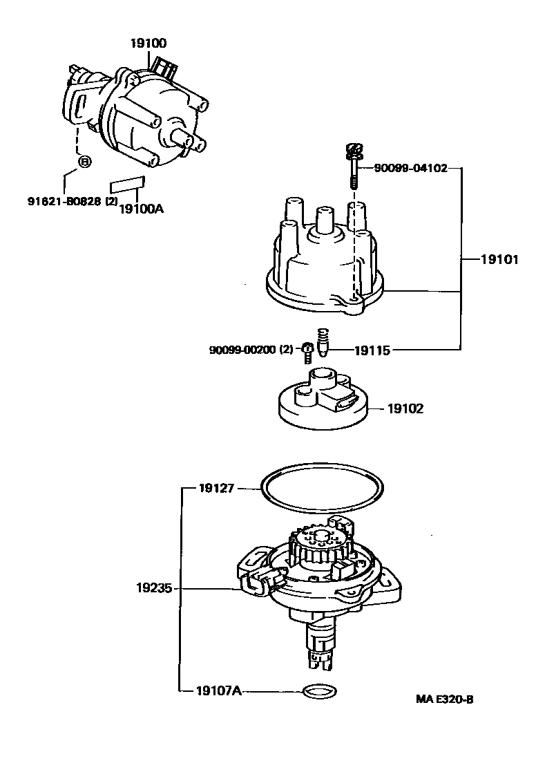 Toyota COROLLA 分电器 EPC diagram — MAE320B