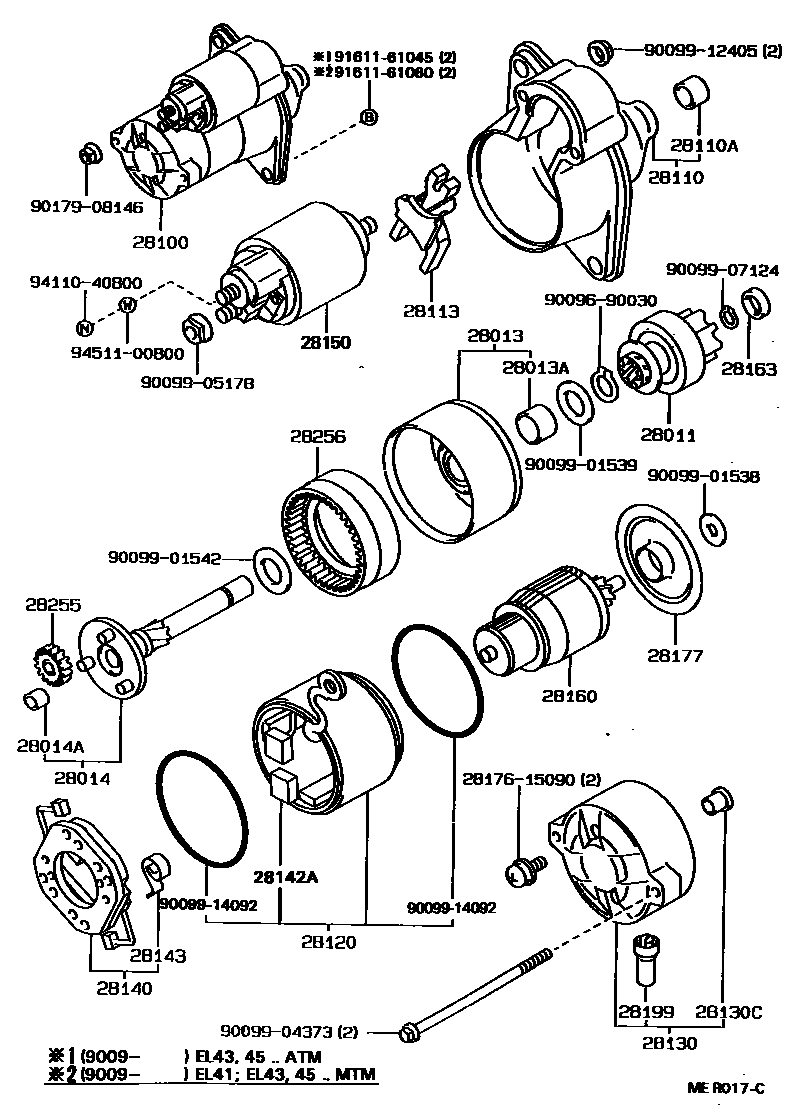 Toyota COROLLA 起动机 EPC diagram — MER017C