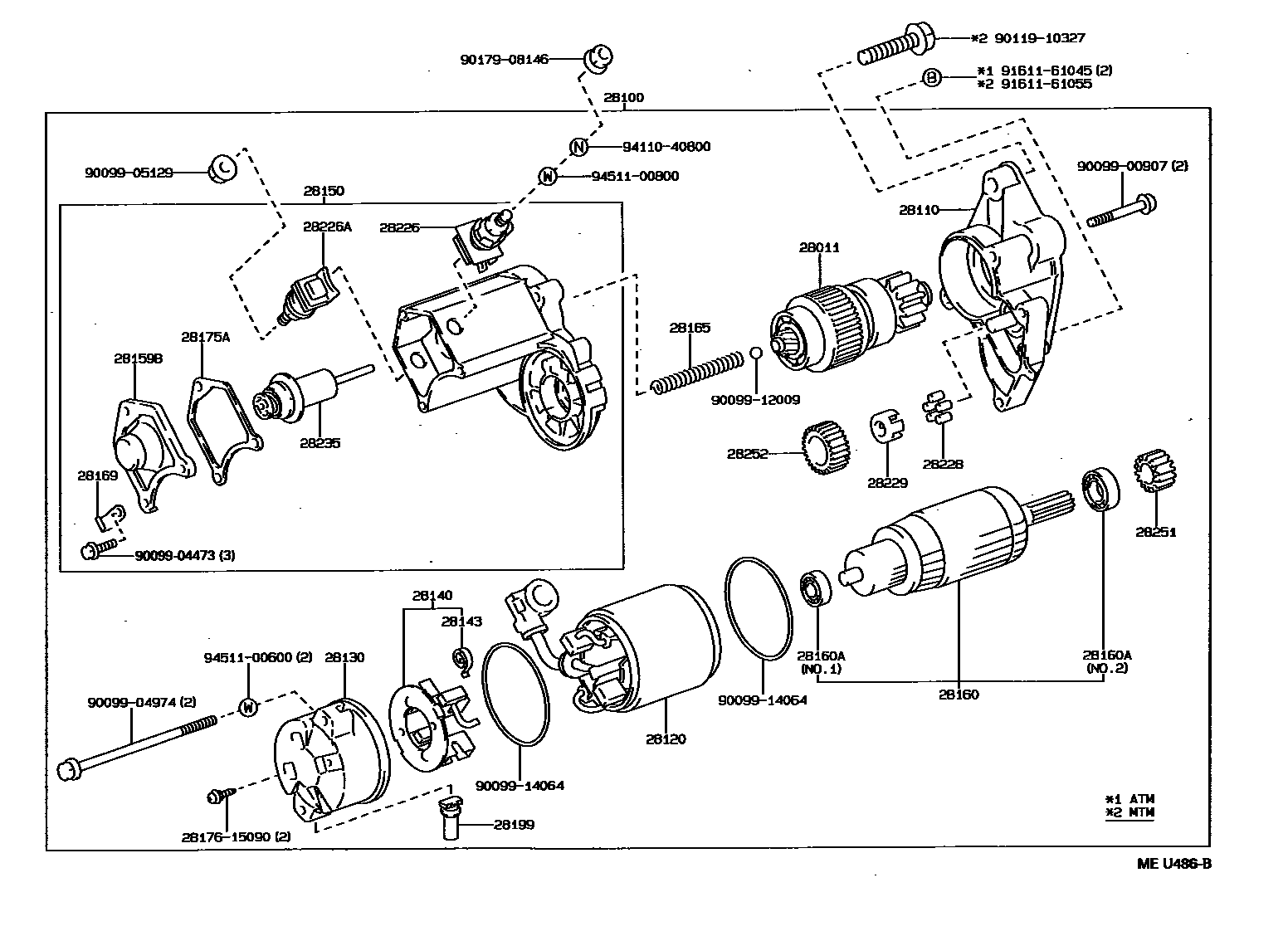 Toyota COROLLA 起动机 EPC diagram — MEU486B
