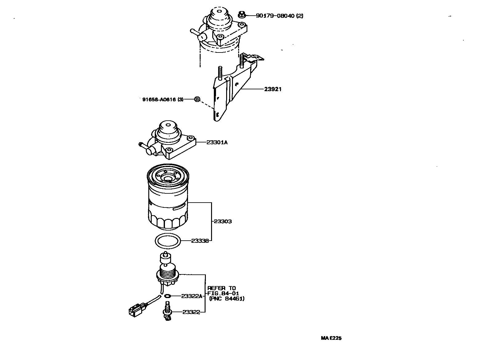 Toyota COROLLA fuel filter EPC diagram — MAE225