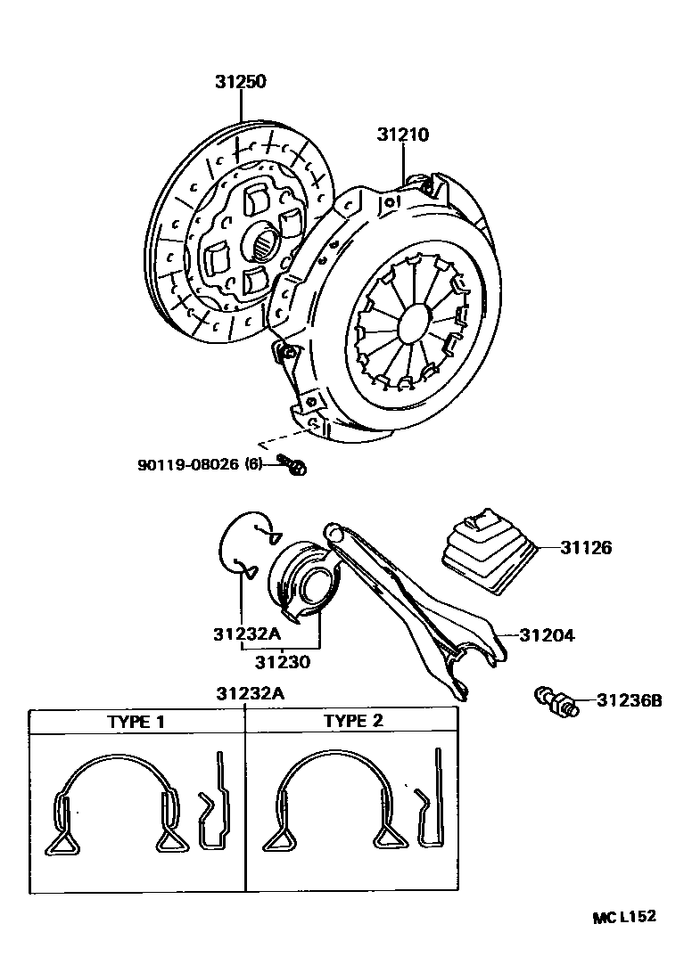 Toyota COROLLA 离合器和分离叉 EPC diagram — MCL152