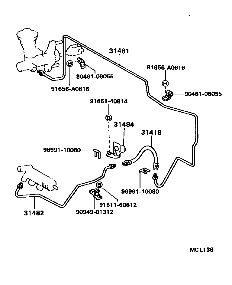 Toyota COROLLA 离合器踏板和挠性软管 EPC diagram — MCL138