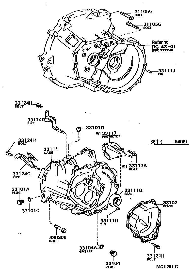 Toyota COROLLA 离合器壳和变速器壳(MTM) EPC diagram — MCL201C