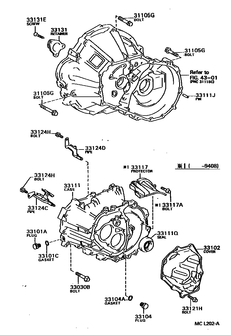 Toyota COROLLA 离合器壳和变速器壳(MTM) EPC diagram — MCL202A