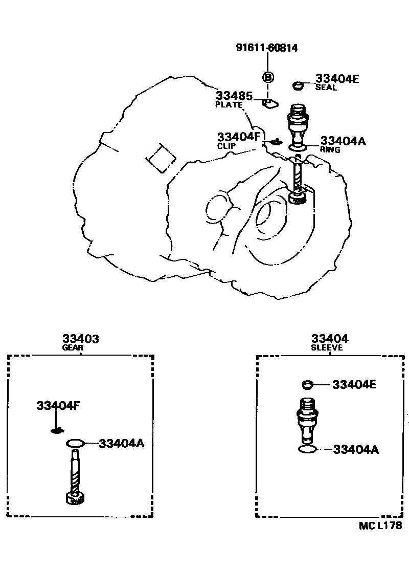 Toyota COROLLA 速度表从动齿轮(MTM) EPC diagram — MCL178
