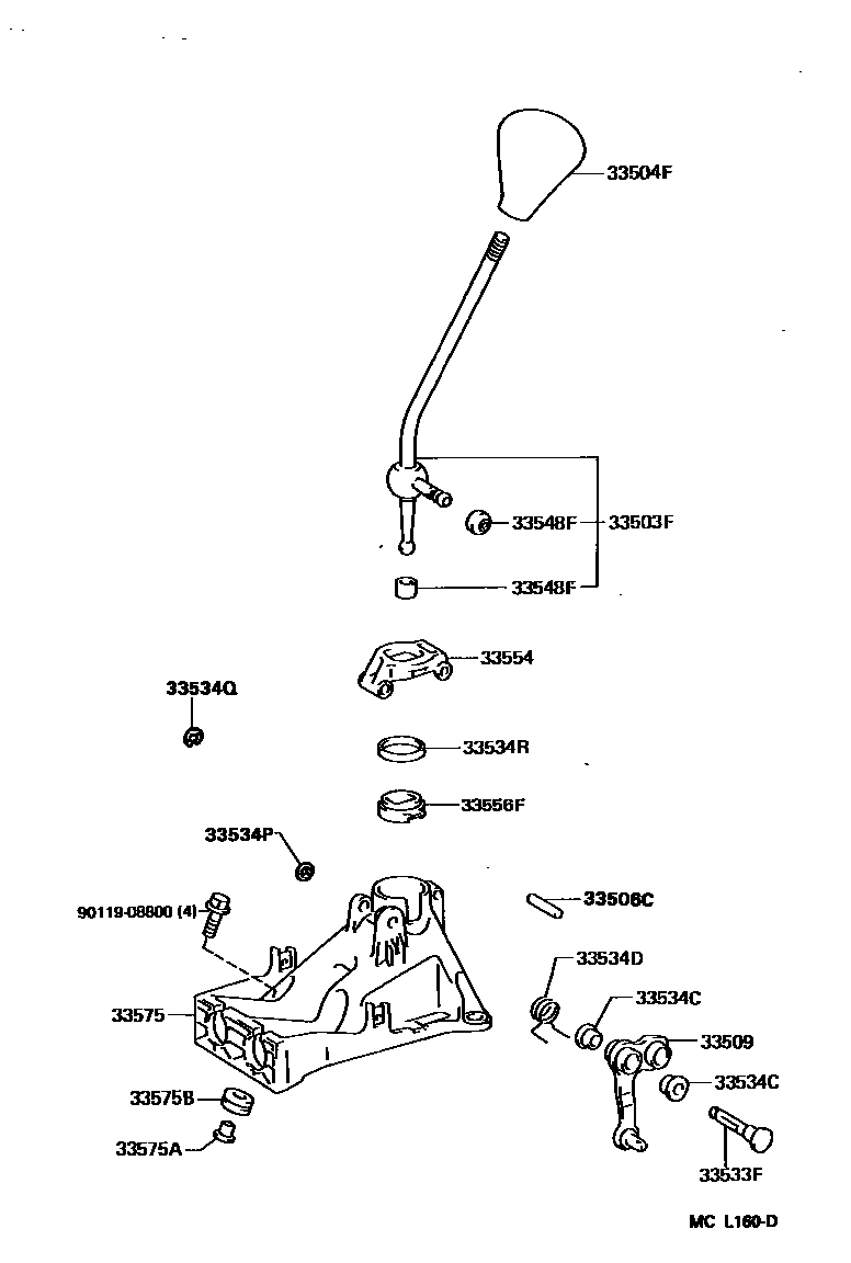 Toyota COROLLA Shift Lever & Retainer EPC diagram — MCL160D