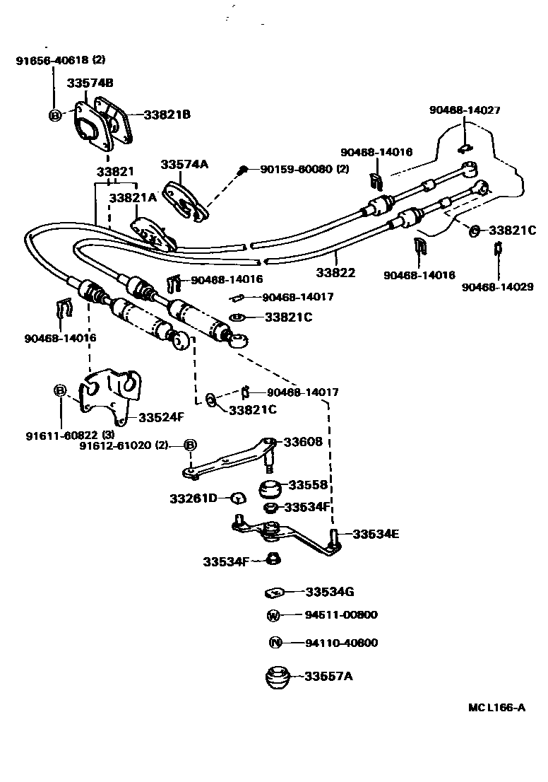 Toyota COROLLA Shift Lever & Retainer EPC diagram — MCL166A
