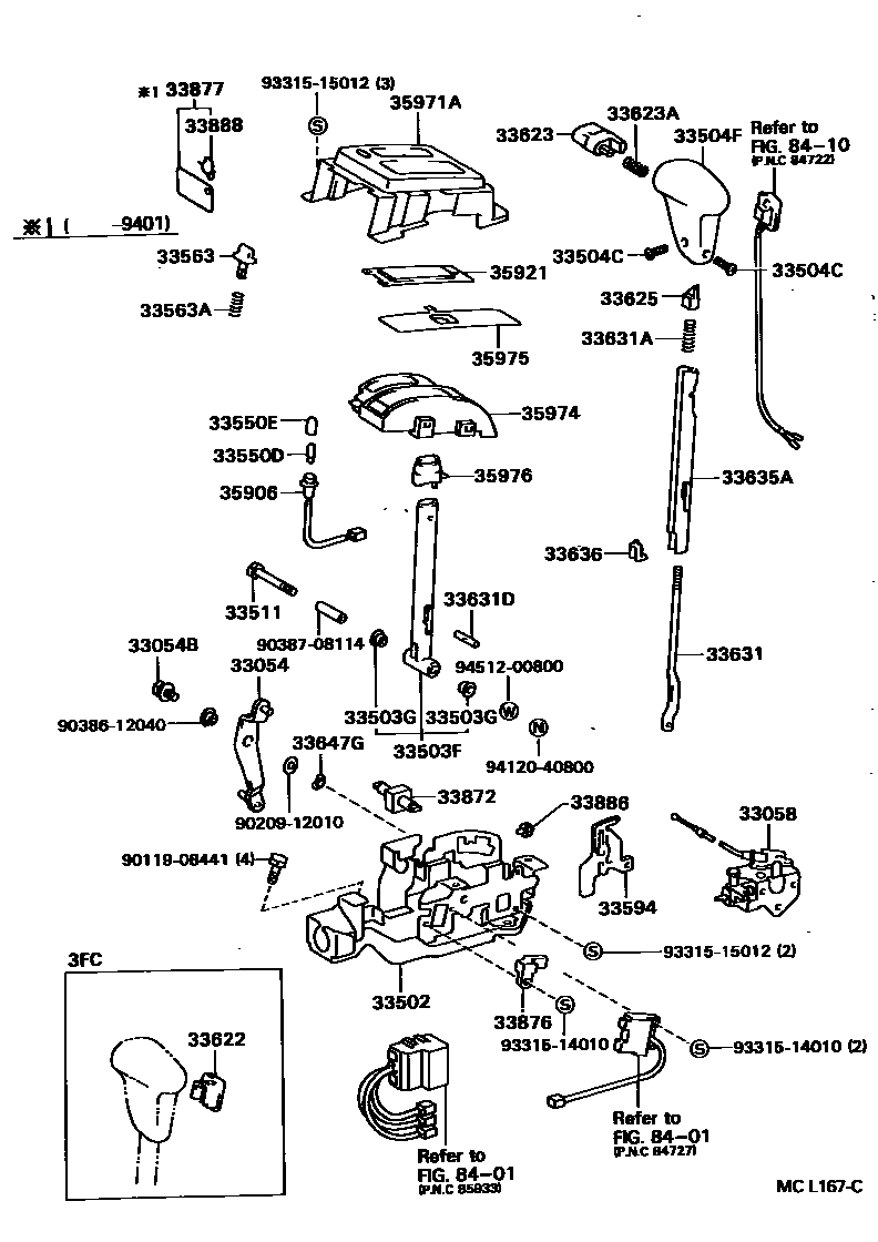 Toyota COROLLA Shift Lever & Retainer EPC diagram — MCL167C
