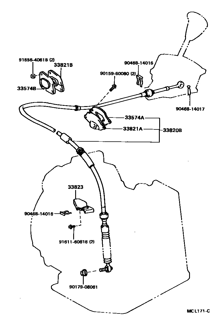 Toyota COROLLA Shift Lever & Retainer EPC diagram — MCL171C