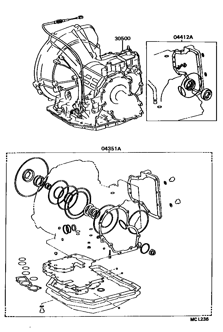 Toyota COROLLA 传动桥或变速器总成和衬垫组件(ATM) EPC diagram — MCL236