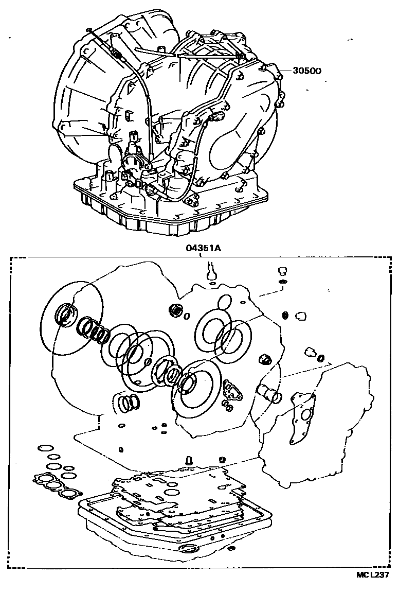 Toyota COROLLA 传动桥或变速器总成和衬垫组件(ATM) EPC diagram — MCL237