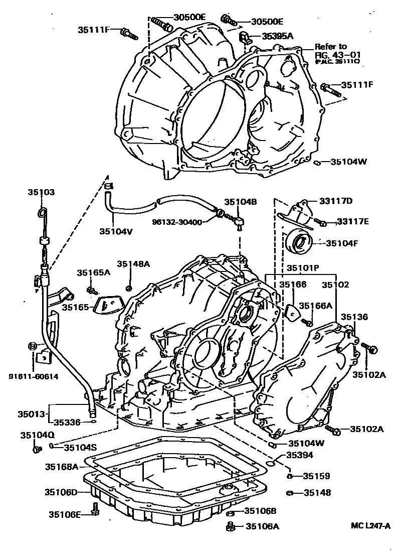 Toyota COROLLA 变速器壳和油底壳(ATM) EPC diagram — MCL247A