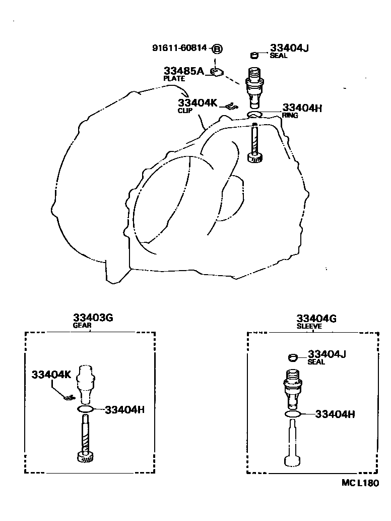 Toyota COROLLA 速度表从动齿轮(ATM) EPC diagram — MCL180