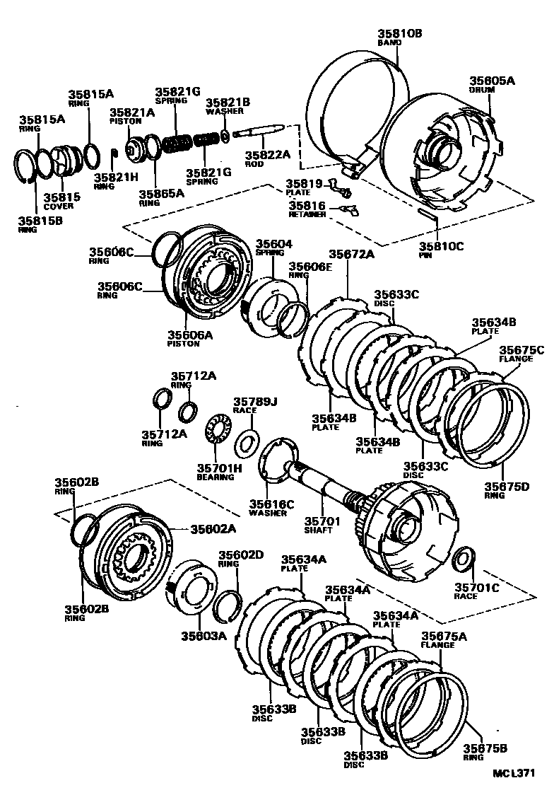Toyota COROLLA 制动带和多片式离合器(ATM) EPC diagram — MCL371