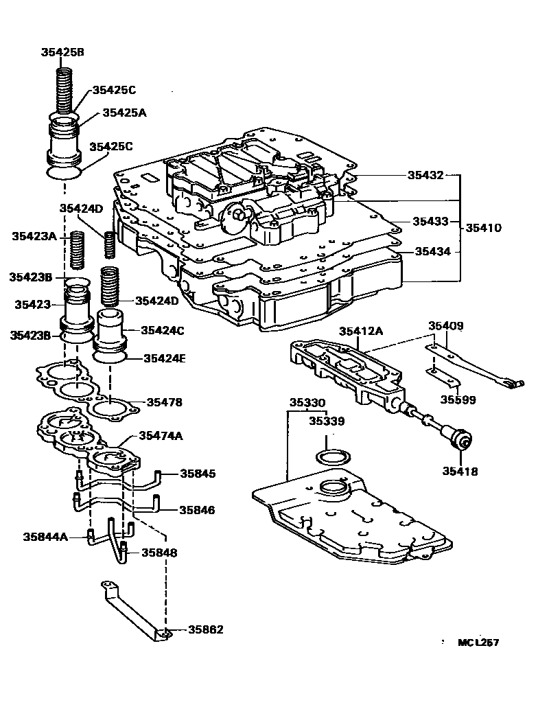 Toyota COROLLA 阀体和滤油网(ATM) EPC diagram — MCL257