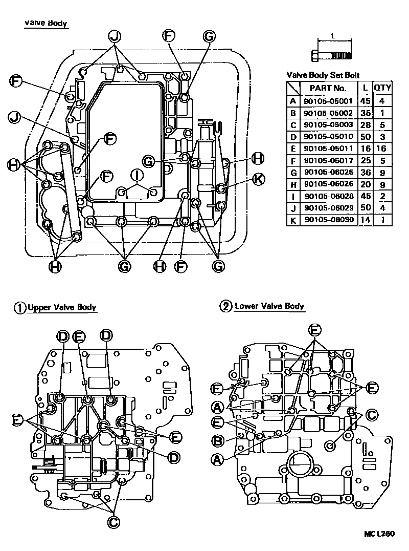 Toyota COROLLA 阀体和滤油网(ATM) EPC diagram — MCL260