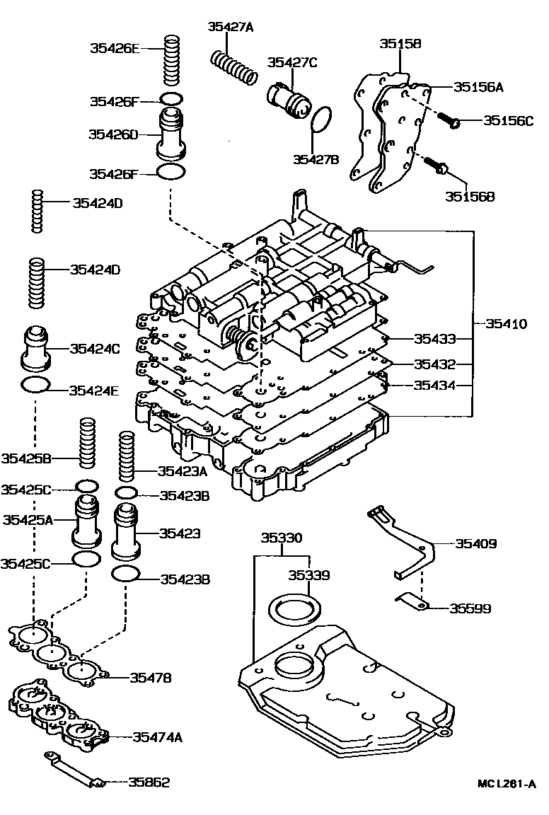 Toyota COROLLA 阀体和滤油网(ATM) EPC diagram — MCL261A