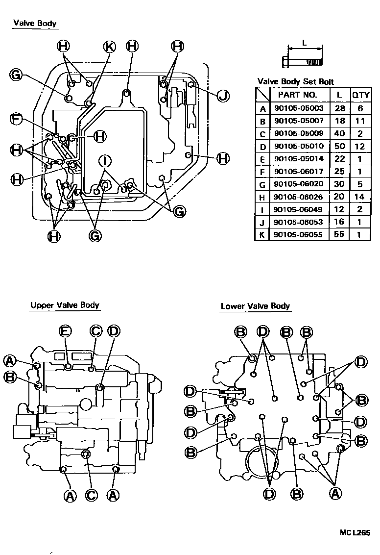 Toyota COROLLA 阀体和滤油网(ATM) EPC diagram — MCL265