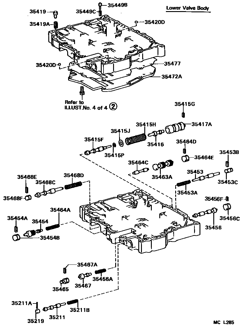 Toyota COROLLA 阀体和滤油网(ATM) EPC diagram — MCL285