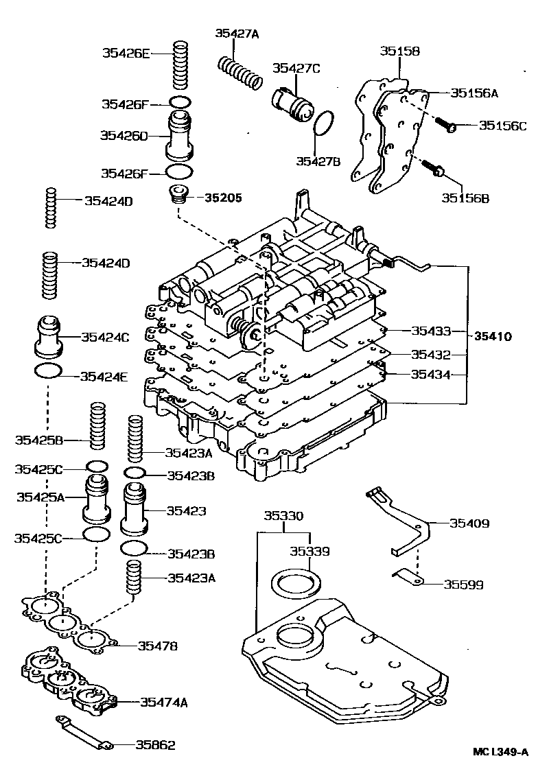 Toyota COROLLA 阀体和滤油网(ATM) EPC diagram — MCL349A