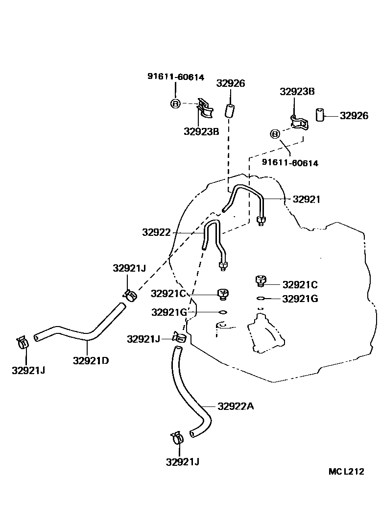 Toyota COROLLA 变速器油冷却器和配管(ATM) EPC diagram — MCL212