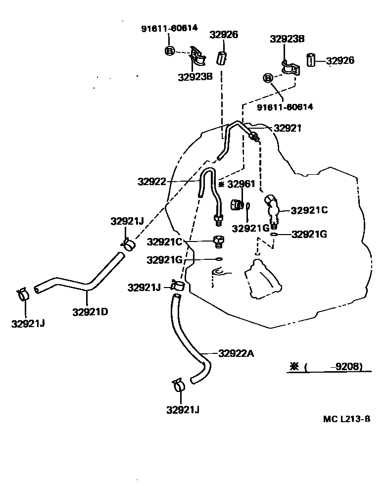 Toyota COROLLA 变速器油冷却器和配管(ATM) EPC diagram — MCL213B