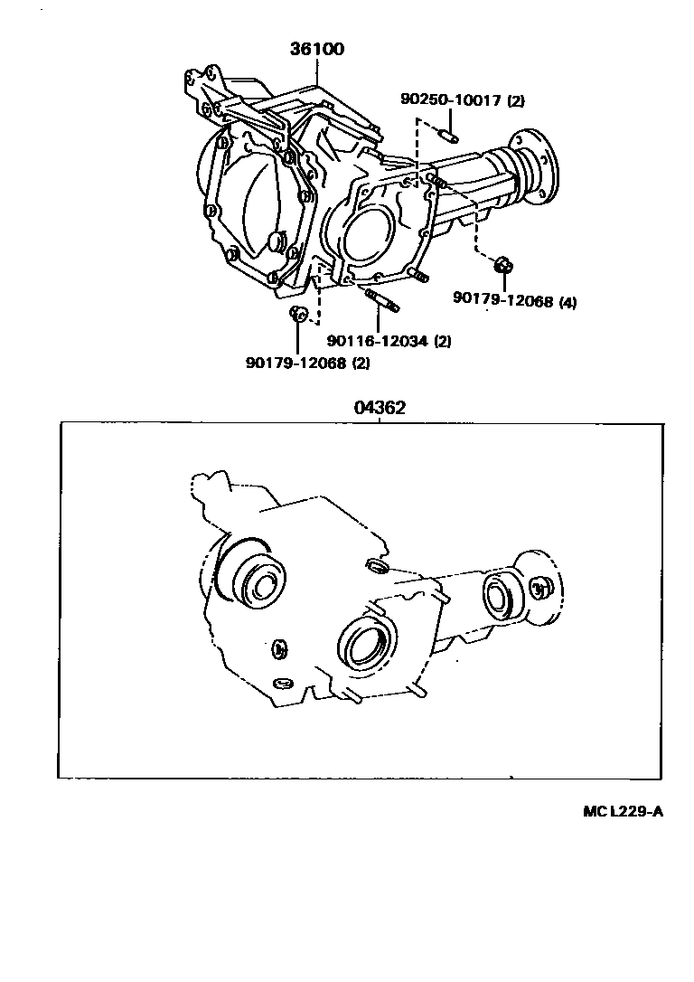 Toyota COROLLA Transfer Assembly & Gasket Kit EPC diagram — MCL229A