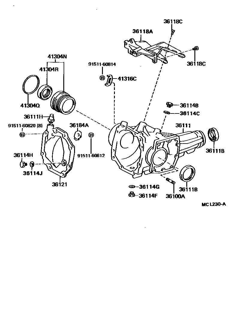 Toyota COROLLA Transfer Case & Extension Housing EPC diagram — MCL230A