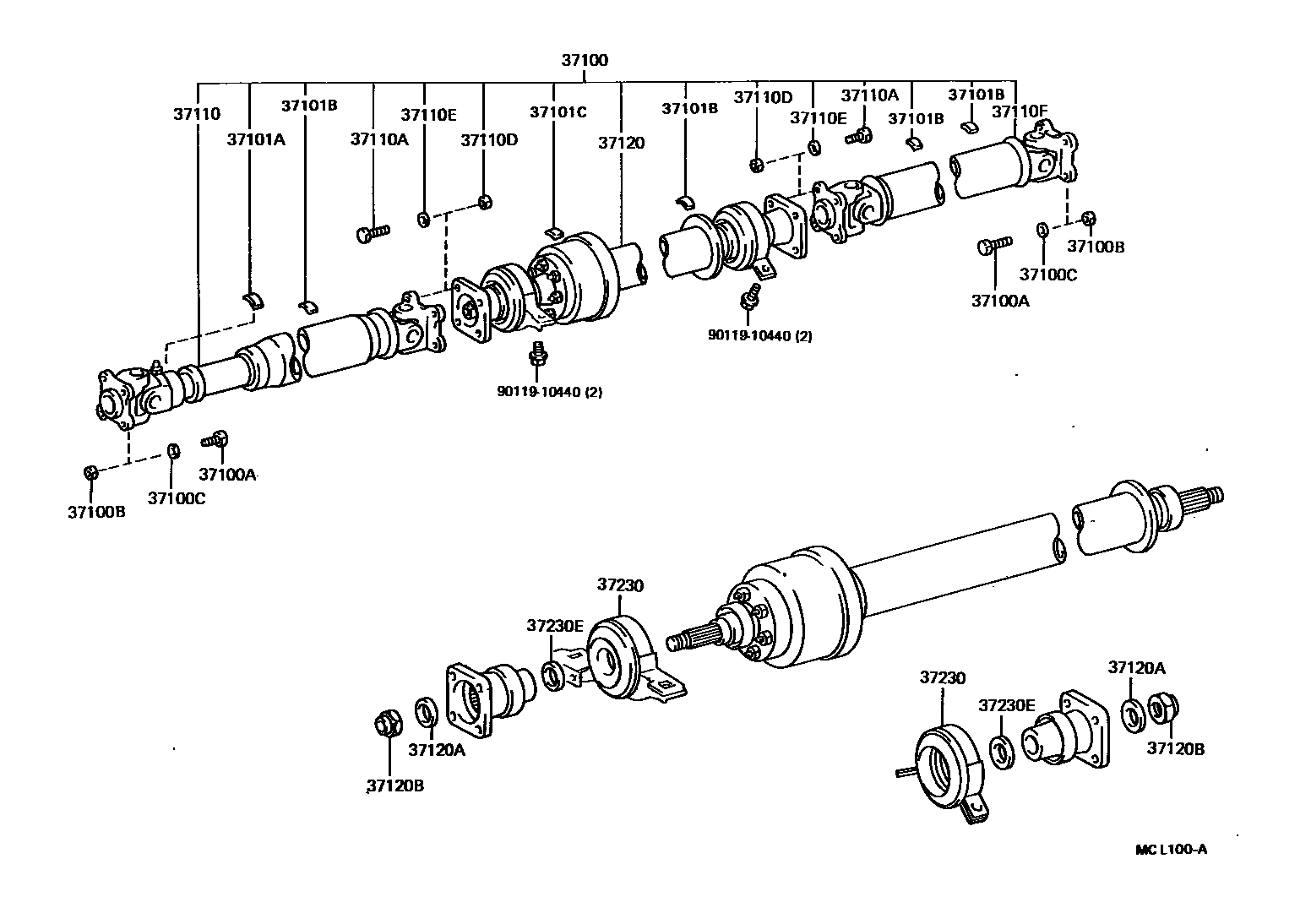Toyota COROLLA Propeller Shaft & Universal Joint EPC diagram — MCL100A
