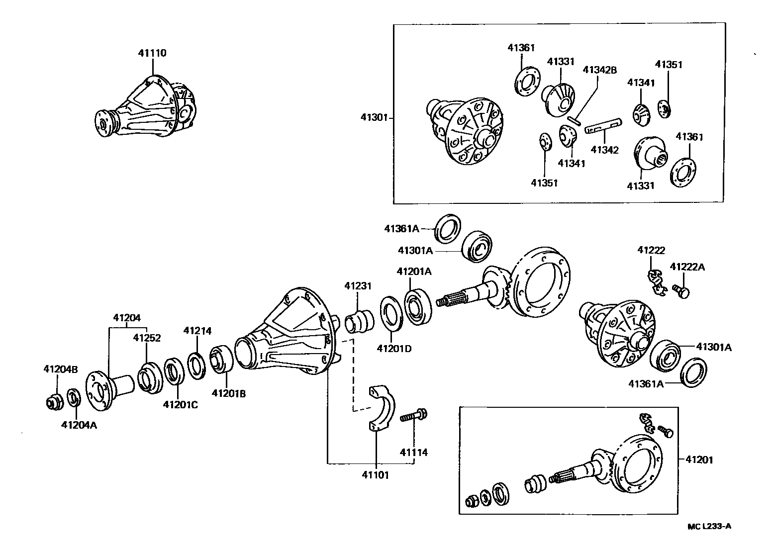 Toyota COROLLA 后桥壳和差速器 EPC diagram — MCL233A