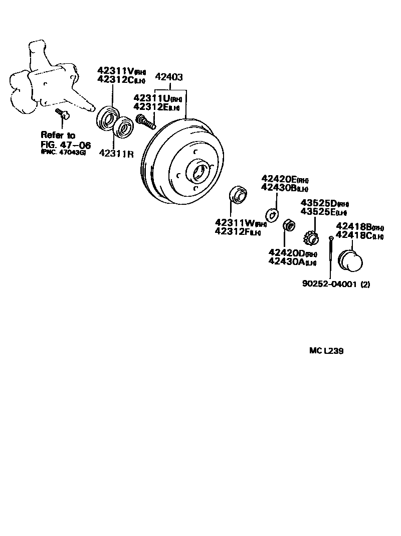 Toyota COROLLA 后桥半轴和后桥轮毂 EPC diagram — MCL239