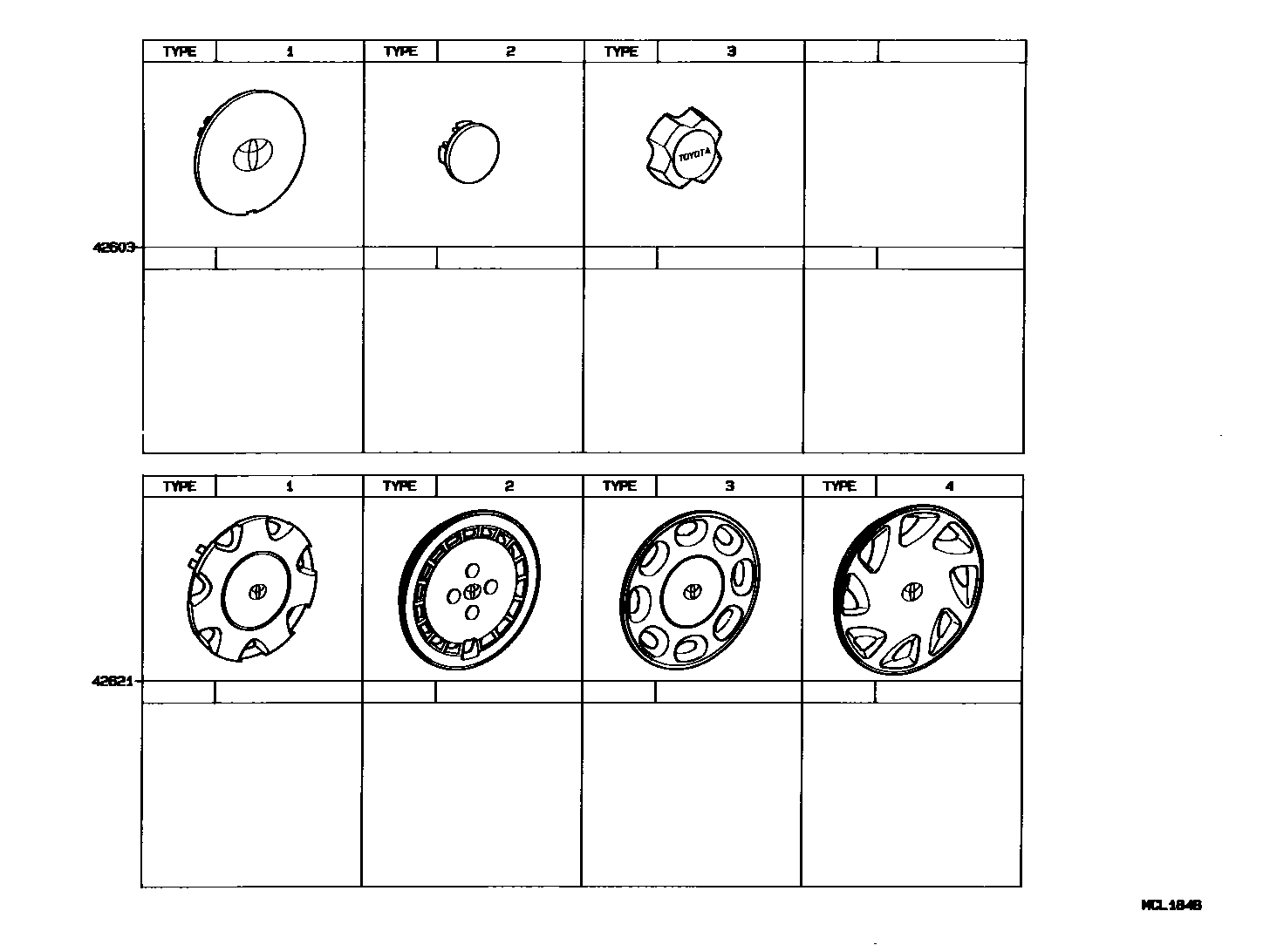 Toyota COROLLA 车轮和车轮盖 EPC diagram — MCL184B