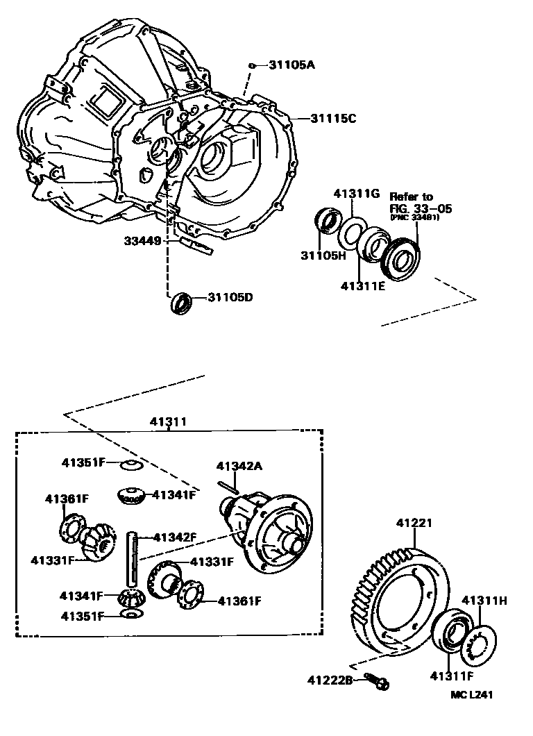Toyota COROLLA 前桥壳和差速器 EPC diagram — MCL241