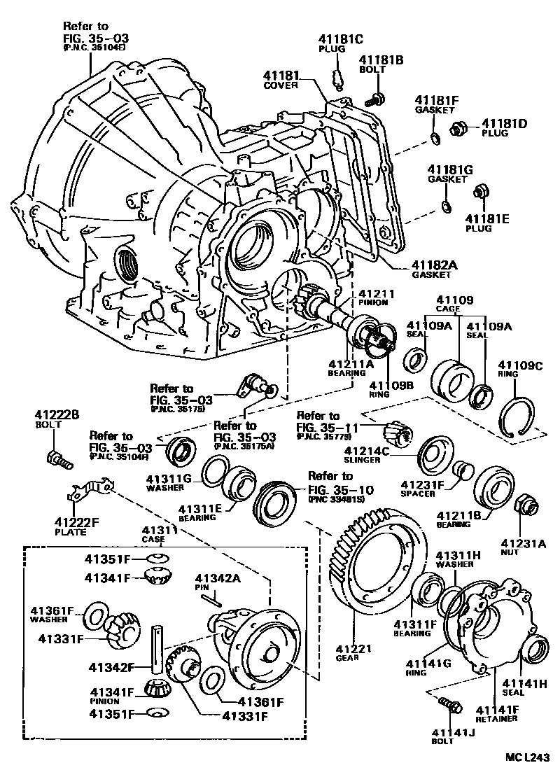 Toyota COROLLA 前桥壳和差速器 EPC diagram — MCL243