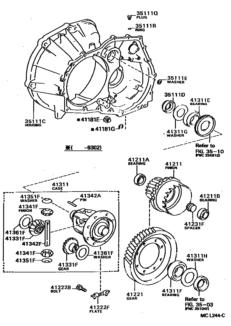 Toyota COROLLA 前桥壳和差速器 EPC diagram — MCL244C