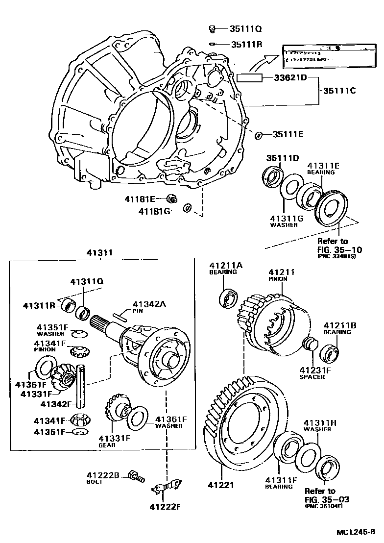 Toyota COROLLA 前桥壳和差速器 EPC diagram — MCL245B
