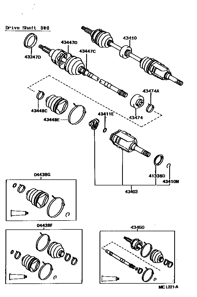 Toyota COROLLA Front Drive Shaft EPC diagram — MCL221A