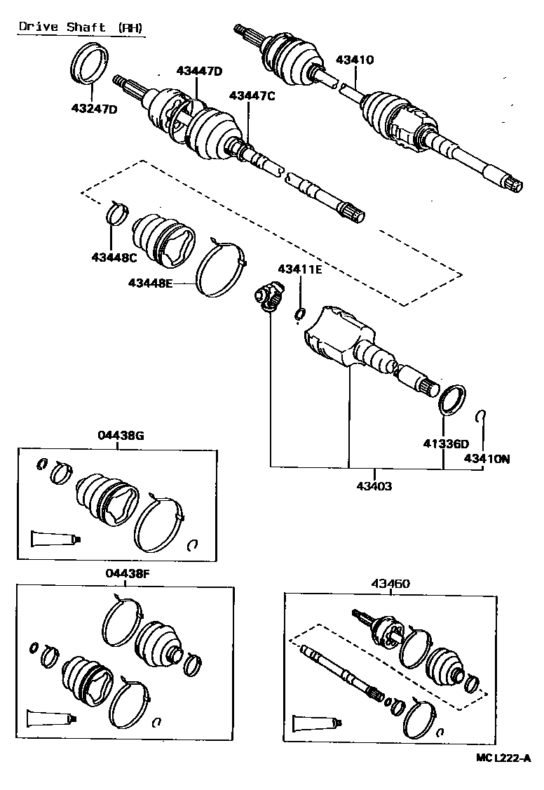 Toyota COROLLA Front Drive Shaft EPC diagram — MCL222A