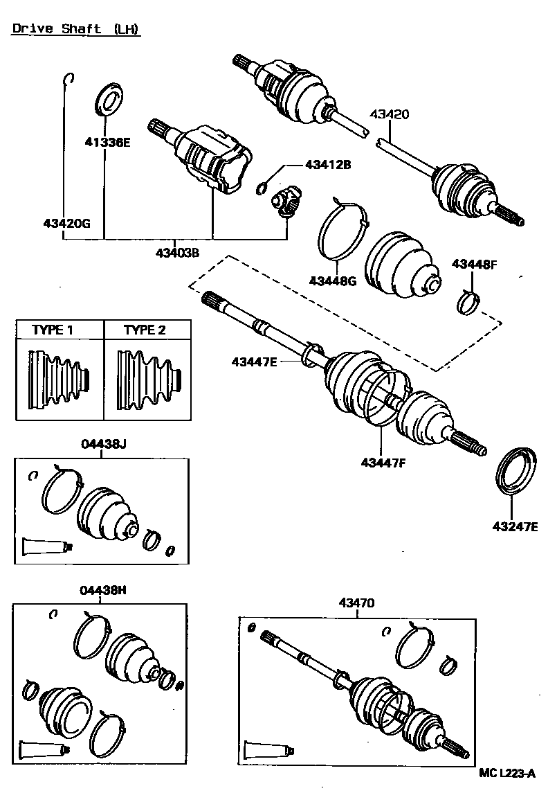 Toyota COROLLA Front Drive Shaft EPC diagram — MCL223A